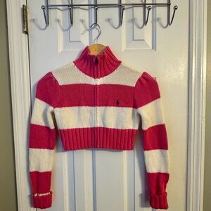 Ralph Lauren Pink and White Cropped Sweater